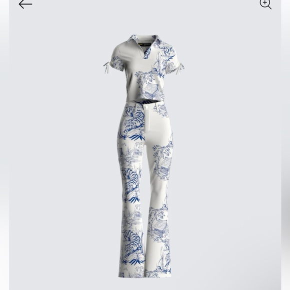 Finesse Pants - Finesse Blue and White Patterned Jumpsuit